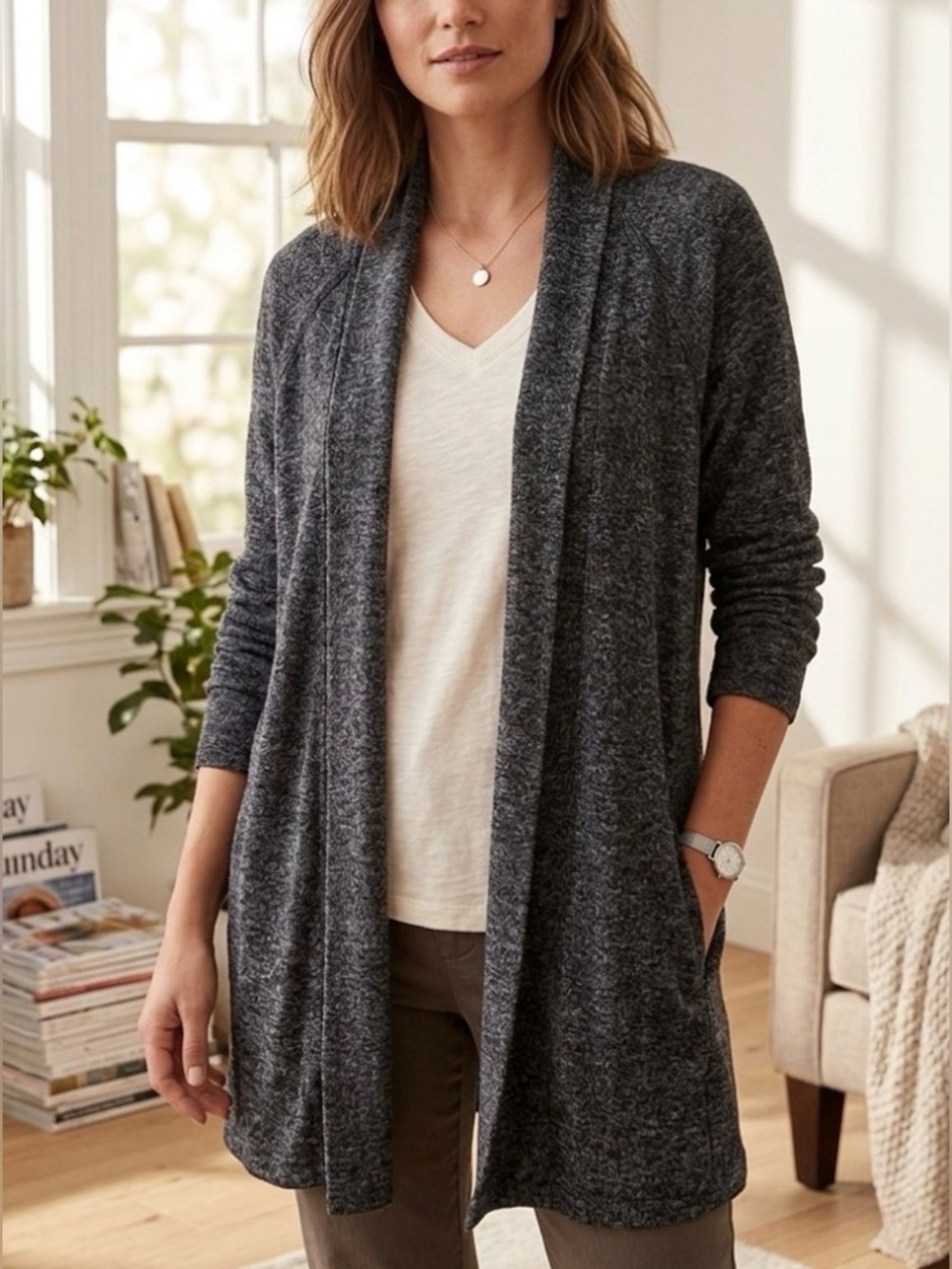 Anthropologie Saturday Sunday in Dark Heather Gray Cardigan size Medium